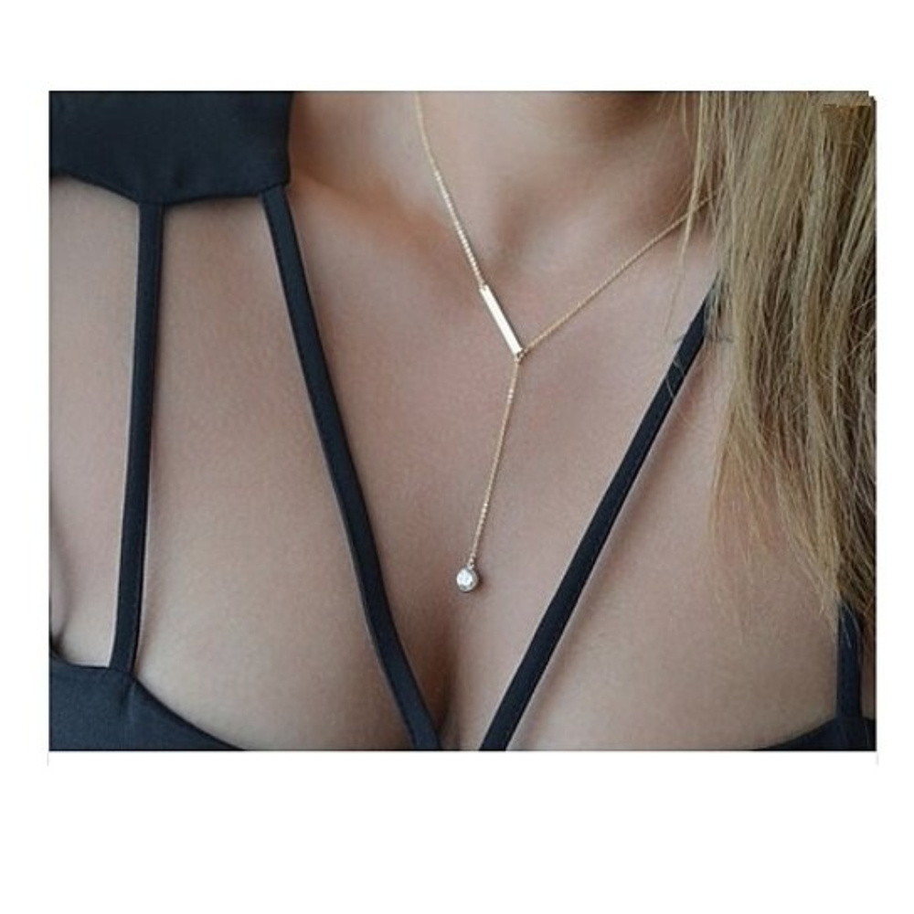 Crystal Drop Bar Necklace